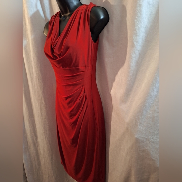 Ralph Lauren Red Draped Midi Dress - Picture 3 of 5